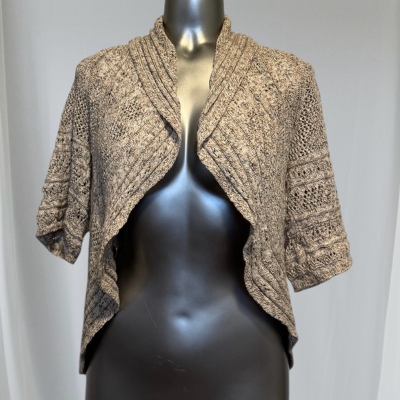 🇨🇦✅Cream and Tan Open Front Cardigan with Wide Draped Collar - Picture 5 of 15